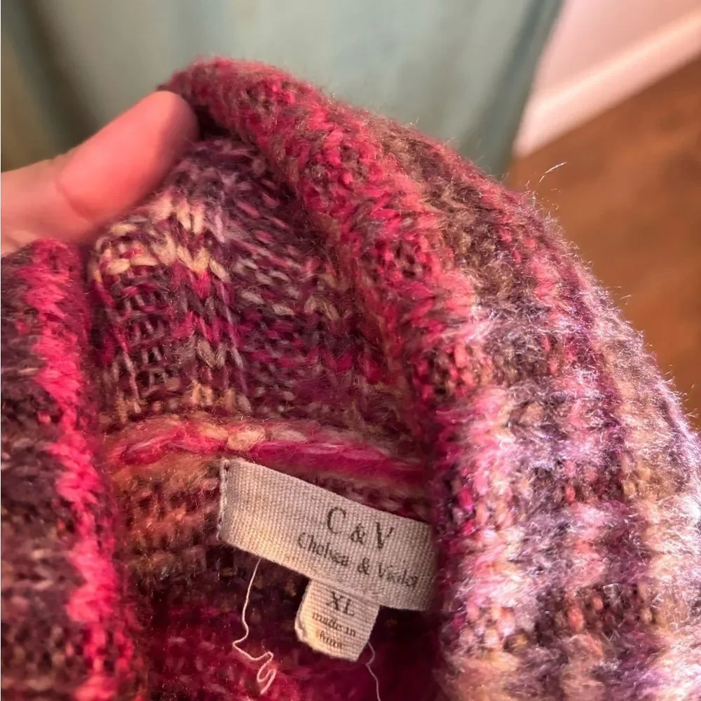 Gorgeous bell, fringe sleeve Striped Pink Sweater